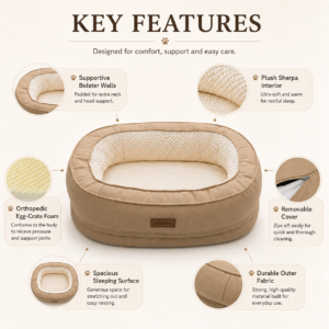 Water-Resistant Orthopedic Pet Bed - Raised bolster support CW-010 相册4