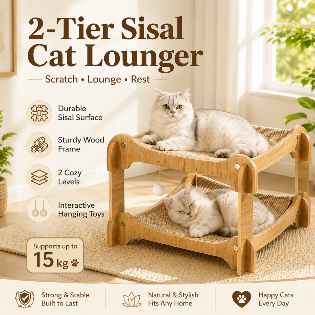 Elevated Wooden Cat Bunk Bed for Cats CW-014