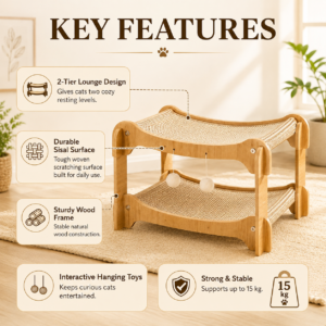 Elevated Wooden Cat Bunk Bed for Cats CW-014 相册1