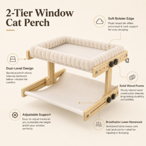 Double-Layer Wooden Cat Window Perch for Cats CW-019 相册1