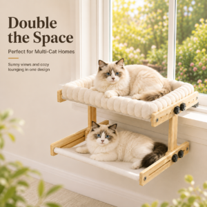 Double-Layer Wooden Cat Window Perch for Cats CW-019 相册3