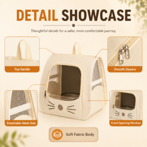 Foldable Anti-Scratch Cat Backpack Travel Carrier Bag CW-094 相册5