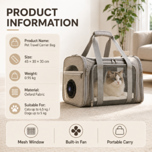 Foldable AI Fan Pet Backpack for Cats and Small Dogs CW-097 相册1