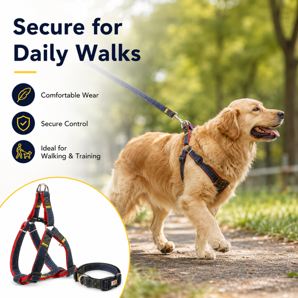 Denim Dog Harness and Leash Set for Dogs CW-122