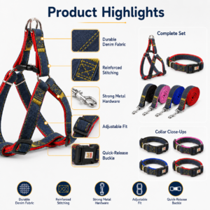 Denim Dog Harness and Leash Set for Dogs CW-122 相册1